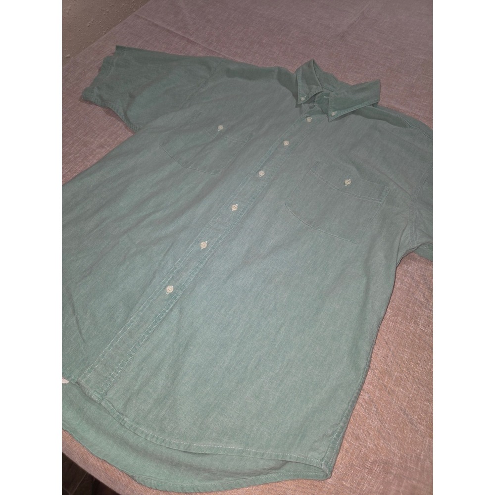 Eddie Bauer Mens XL Short Sleeve Button Down Shirt Green Cotton - Picture 2 of 11